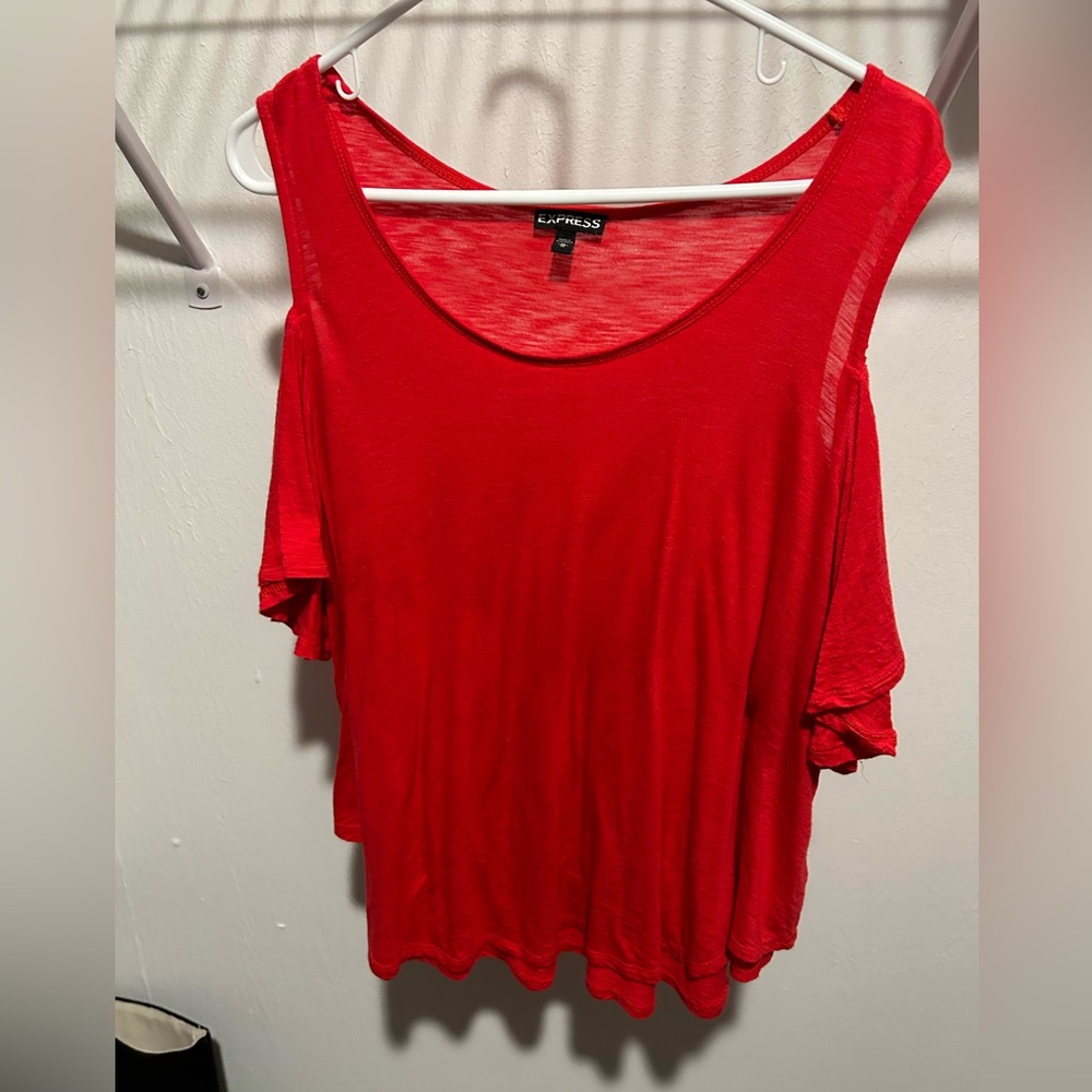 Express, red, cold shoulder top